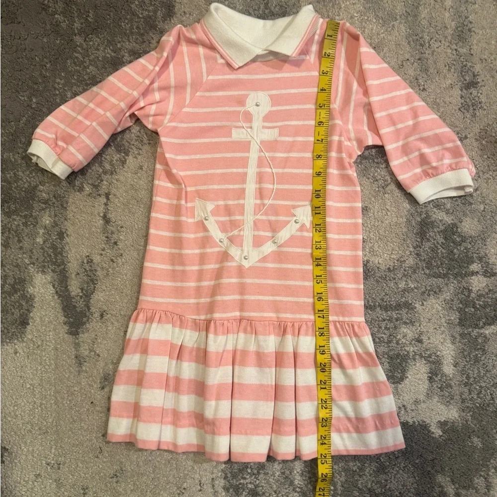Girls Pink Striped Dress with Anchor Design